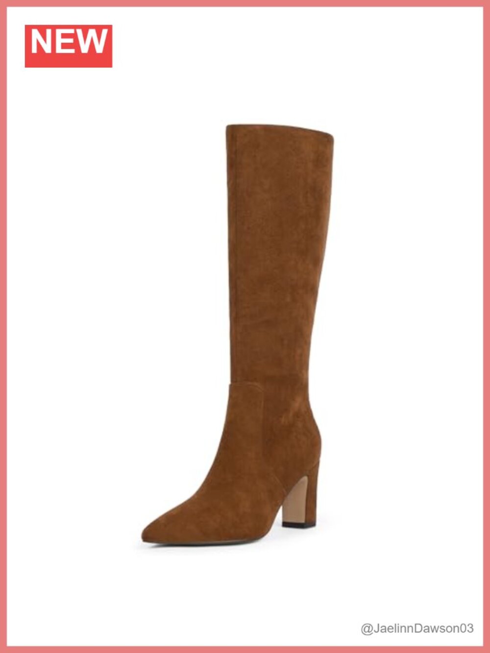 Women's Faux Suede Knee High Chunky Heel Pointed Toe Boots Zip